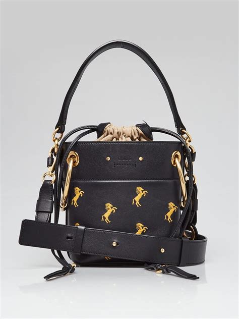 chloe embroidered horse bag|Black Leather Embroidered Horses Mini Roy Bucket Bag.